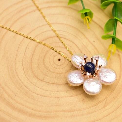 Natural Fresh Water Baroque Pearl Stud Earrings Necklace For Women Flower Stone Lapis Lazuli Earrings Charm Jewelry Accessories