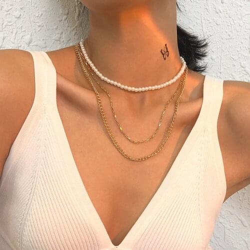 Lalynnly New Simulation Pearl Multi Layered Necklace For Women Clavicle Chain Vintage Charm Necklace Jewelry Accessories N8575