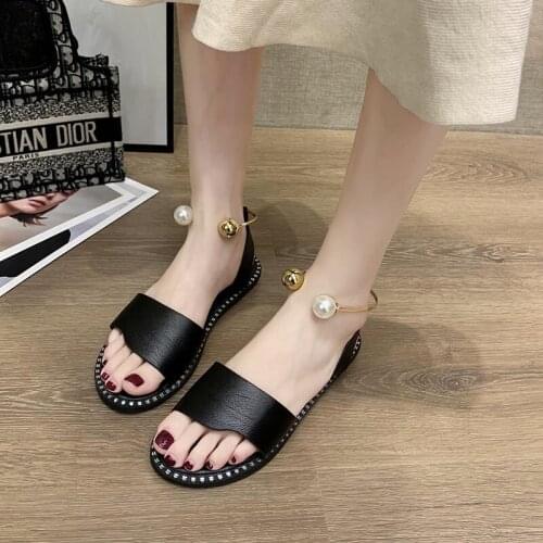 New Summer Womens Beaded Pearly Sandals Slippers Shoes Women Ladies Flats Sandals Flip Flop Casual Flat Slingback Sandals Shoes