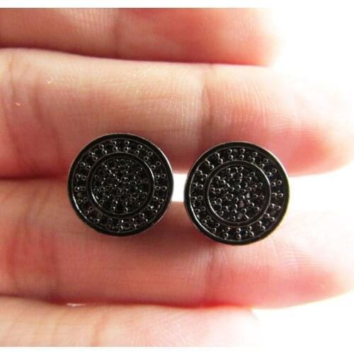 New high quality kite style yellow gold and black cz micro pave earring for men/women screwback