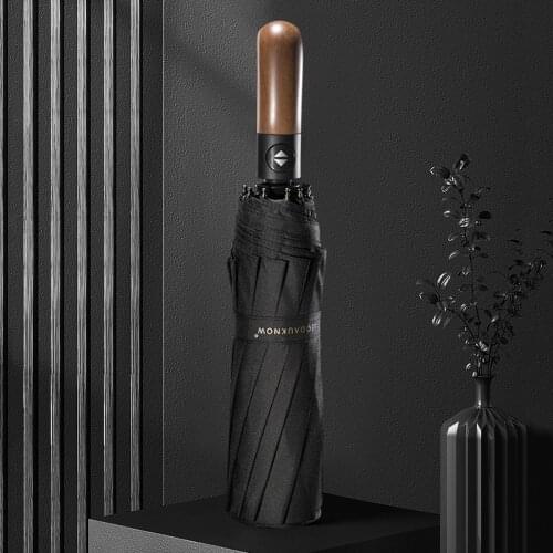 Genuine Brand Automatic Folding Umbrella Men Business Wooden Umbrellas 10 Ribs Windproof Golf Big Umbrella Rain Male Paraguas
