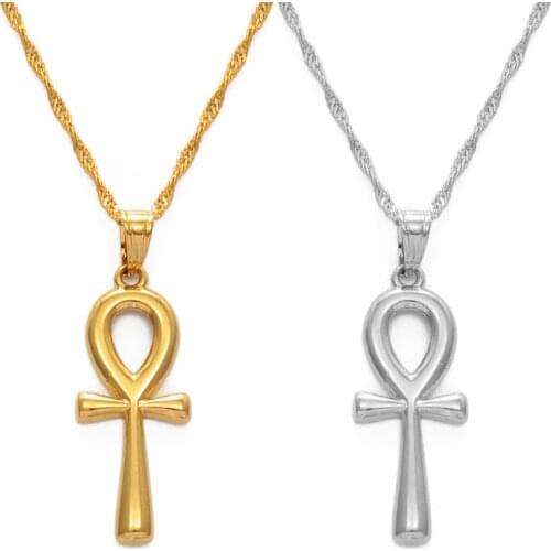 Anniyo 3.5cm Egyptian Cross Pendant Ankh Necklace Women Men Gold Color African Charms Jewelry Egypt Hieroglyphs Nile Key #237006