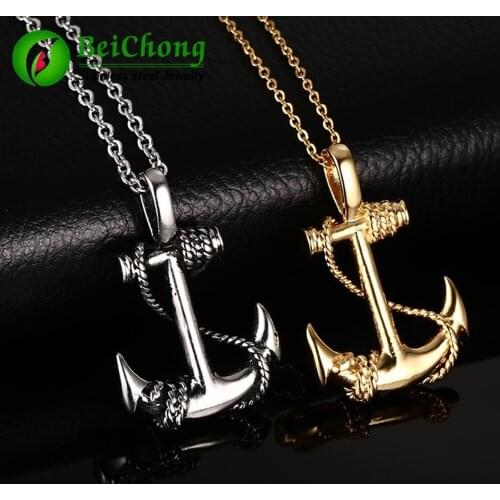 10 pieces/lot) Anchor Necklaces & Pendants For Men Women 316L Stainless Steel Gold Chain Necklace Fashion Jewelry Collier