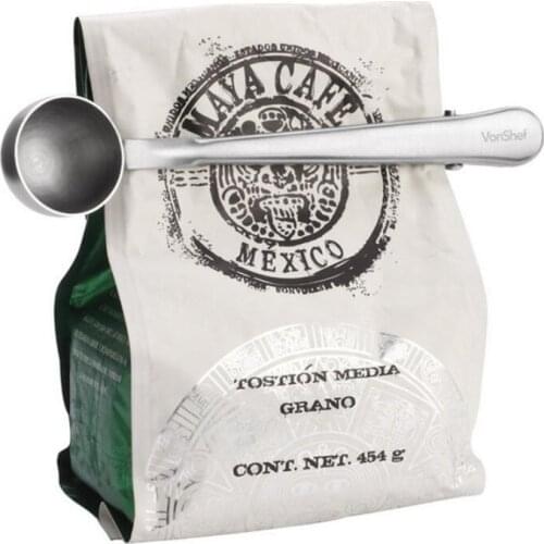 Two-in-one Durable Stainless Steel Spoon With Bag Clip Ground Tea Coffee Scoop Portable Bag Seal Clip powder Measuring tools