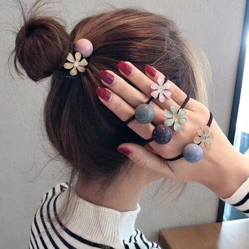 Pearl Flowers Scrunchies Elastic Hair Band Ball Hair Tie Hair Accessories For Women Ponytail Holder Crystal Rubber Hairbands