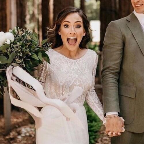 Romantic Boho Beach Lace Wedding Dresses A line Long Sleeves sexy Backless Bohemian Country Wedding Bridal Gowns