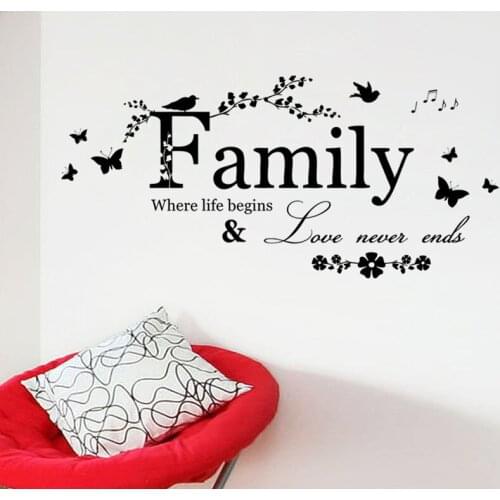 Love Family Where Life Begins Love Never Ends Removable Wall Stickers Parlor background Art Bedroom Home Decor Mural Decal