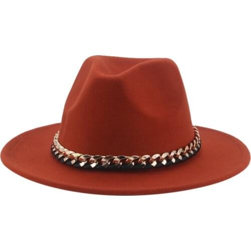 Women hats fedoras panama solid green pink black white chain felted men caps western cowboy outdoor casual formal fedoras hats