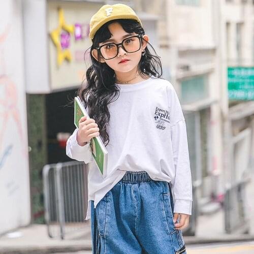 Girls Loose Cotton Tops Childrens T-shirts Spring 2021 New Bottoming Shirts Baby Long-sleeved T-shirts