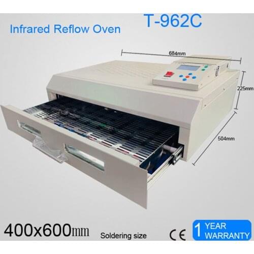 T962C Infrared IC Heater 110V/220V Desktop Reflow Solder BGA SMD SMT Rework Station with smoke channel Welding area 600x400mm