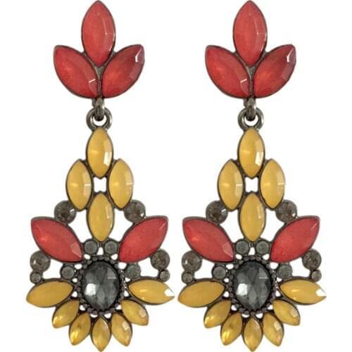 Gorgeous Red Mustard Color Stone Decorated Statement Earrings For Women Boho Party Anniversary Boho Special Chic Jewelry