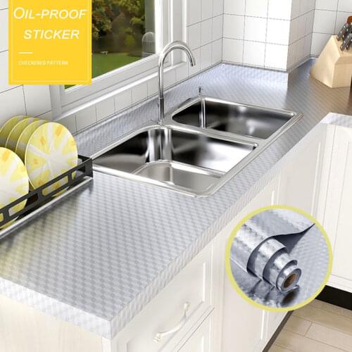PVC Vinyl Self Adhesive Waterproof Wallpaper Aluminum Foil Kitchen Cabinet Countertop Wall Decor Decal DIY Home Anti-oil Sticker