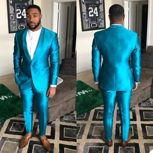 Vintage Designed Blue Men Suits Tuxedos Smart Casual Shawl Lapel Male Blazer Outfit Custom Made Party Slim Fit Two Piece Set