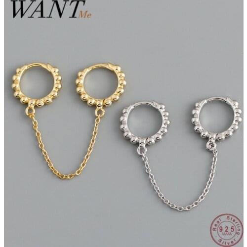 WANTME Genuine 925 Sterling Silver Punk Cuban Link Chain Personality Stud Earrings for Women 2021 Bohemian Beads Party Jewelry