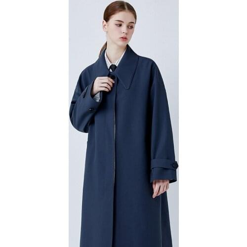 Fog blue long style thin windbreaker womens 2021 popular autumn and winter new classic coat Korean loose coat
