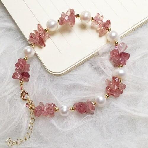 Natural Red Strawberry Crystal Freshwater Pearls Beaded Strand Bracelets for Women Female Fashion Jewelry New Arrival YBR284