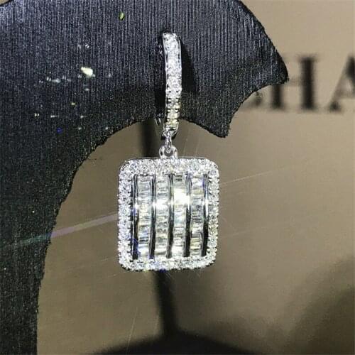 2020 New Arrival Halo Real 925 Sterling Silver Earings Diamonds Square Jewelry for Women Anniversary Gift Women Fine Jewelry
