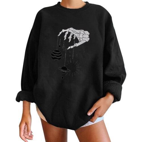 Halloween Skull Women Pullover Hoodie Harajuku O-neck Long Sleeve Sweatshirts Autumn Plus Size Women Blouse Moletom Feminino