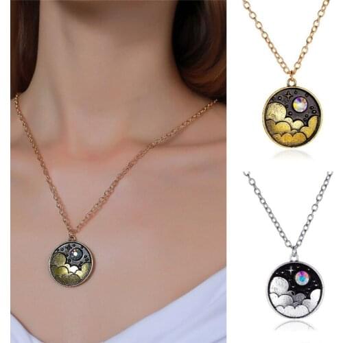 Creative Color Night Sky Round Pendant Necklace For Women High Quality Retro Moon Cloud Choker Jewelry Party Gifts