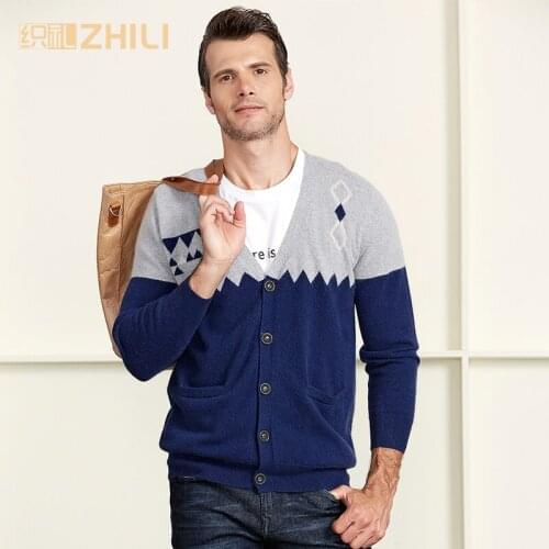 2018 Winter Thick Warm Knitted Cashmere Cardigan Men Christmas Merino Woolen Sweater Men Casual Pure Color V-Neck Cardigans Coat