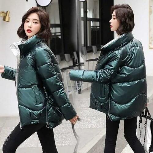 Winter Parkas Glossy Down Clothes Jacket Women Plus Size Fashion Long Sleeve Thick Warm Padded Coat Female Loose Clothes G1431