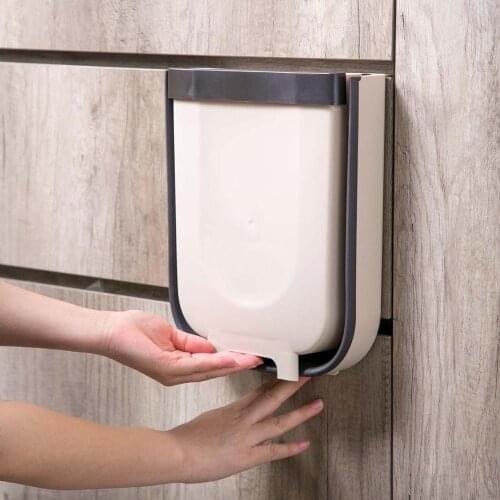 1PC Folding Waste Bin Kitchen Cabinet Door Hanging Trash Bin Trash Can Wall Mounted Garbage Can