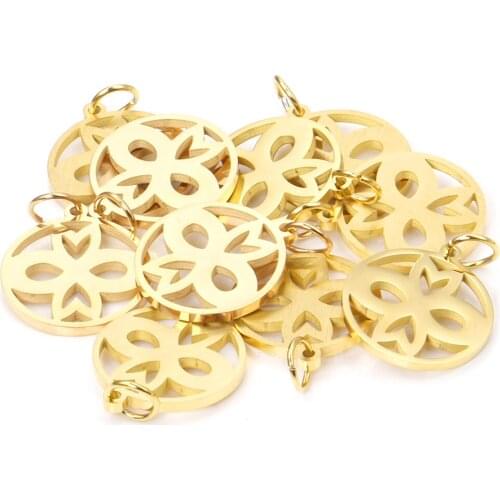 ASON 10pcs/Lot Round Flower Pattern Charms Gold/Silver Color Stainless Small Pendant for Bracelet Necklace DIY Jewelry Making