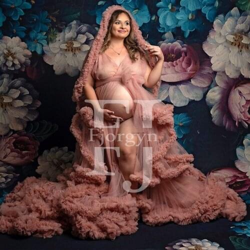 2021 Maternity Ruffled Gown for Photoshoot Custom Made of Premium Soft Tulle in any of 90 Colours Pragnancy Dresses Woman Robes