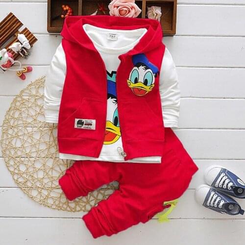 New Donald Duck Boys Clothing Sets Kids Autumn Character Mickey Minnie Cotton Shirt +Pants+ Vest 3 Pcs Suit Children Clothes Set