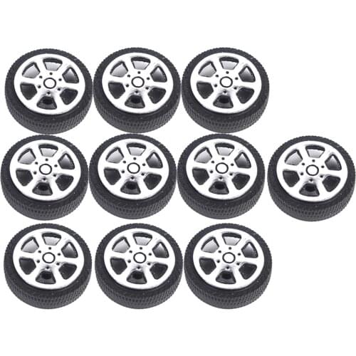 30mm Plastic 5 Spoke Front & Rear Wheel & Rubber Tires for RC Car, Set of 10
