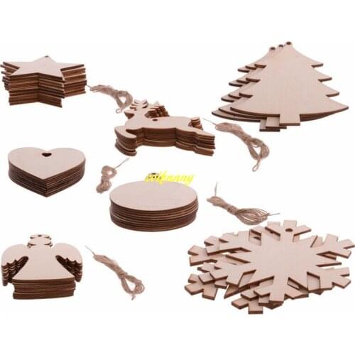 60sets/lot Christmas Tree Ornaments Wooden Chip Snowman Tree Deer Hanging Pendant Wood Christmas Decoration Xmas Gift