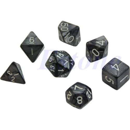 7x Black Sided Dice D4 D6 D8 D10 D12 D20 RPG Poly Game Set 77HC