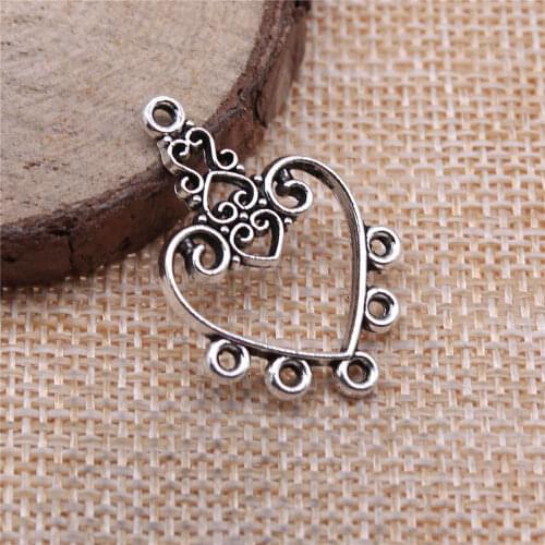 Earring Charms For Jewelry Making 8pcs Heart Earring Connector 30x21mm Antique Silver Plated