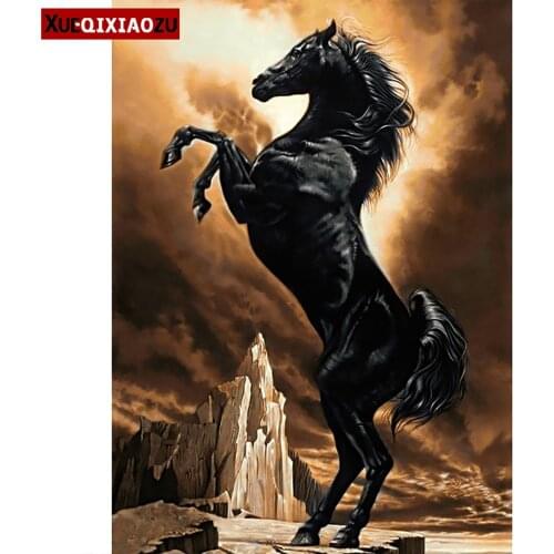 5D Diy Diamond Embroidery Paintings Full Square/Round Horse Animal Cross Stitch Kit Mosaic Home Decoration Wild Hunt Poster New