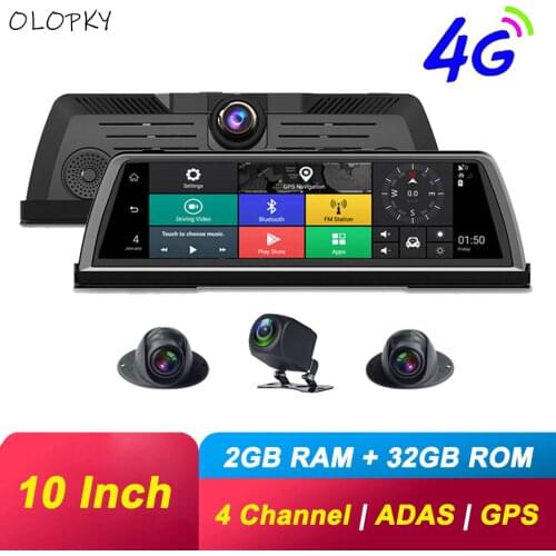 4 Lens 360 All Round View Car DVR Camera Video Recorder Mirror 4G 10" Media Rearview Mirror 4 Core Android Dash Cam HD 1080P GPS