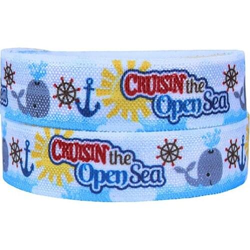 Free shipping summer cruising foe, Flora custom sea and anchor printed fold over elastic