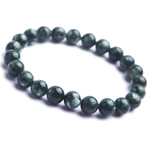8mm Genuine Green Natural Stone Bracelet Women Female Stretch Crystal Round Bead Natural Seraphinite Bracelet