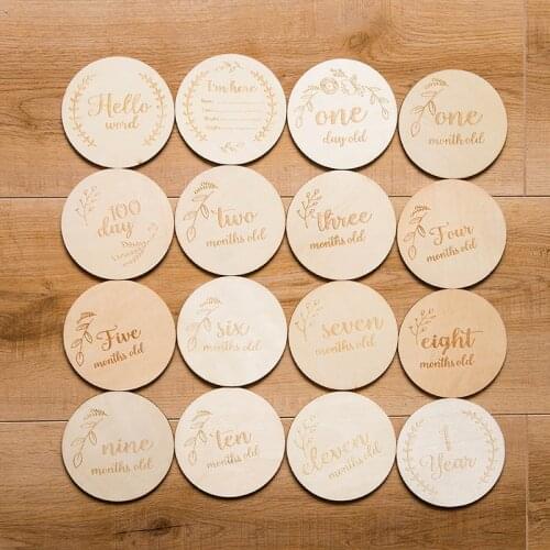 16pc 3.9In Wooden Milestone Newborn Growth Souvenir Monthly Wood Chips Birth Grow Memorial Baby Shower Nursery Decor Girl Gifts