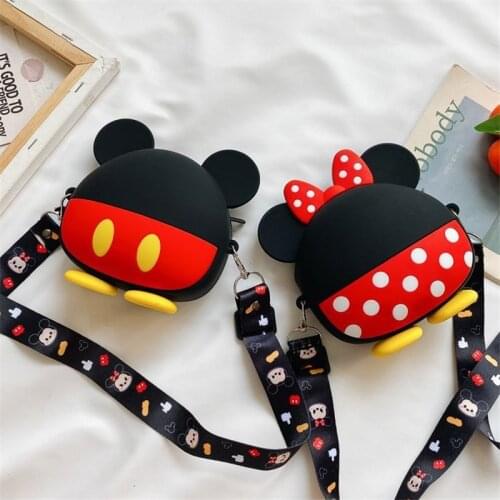 Disney Mickey Mouse Childrens Small Bag Mini Shoulder Bag Cartoon Mickey Minnie Baby Silicone Coin Purse Girl Crossbody Bags