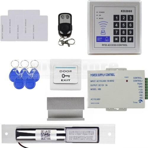 DIYSECUR 125KHz RFID Keypad Access Control Security System Full Kit Set + Electric Drop Bolt Lock +5 ID Cards 5 Keyfobs KD2000