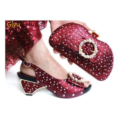 Doershow African Elegant Rhinestone Shoes And Bags To Match Set High Quality High Heels Shoes And Bag Set For party HLP1-29
