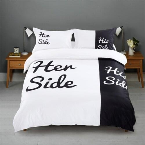 Home textile Black&white Her Side His Side bedding sets Queen/King Size double bed 3pcs/4pcs Bed Linen Couples Duvet Cover Set
