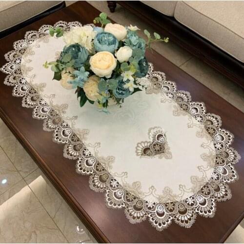European Oval Vintage Embroidered Lace Rectangular Tablecloth Floral Table Cloth Mat Decoration For Wedding Party Table Runner