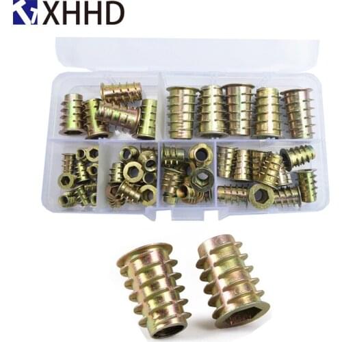 Flanged Hex Drive Furniture Nut Hexagon Zinc Alloy Metric Thread Wood Insert Nut Set Assortment Kit Box M4 M5 M6 M8 M10