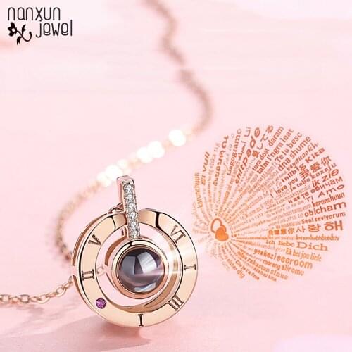 Hot I LOVE YOU In 100 languages Projection Pendant Statement Necklaces Romantic Love Memory Wedding Necklace Gifts For Women