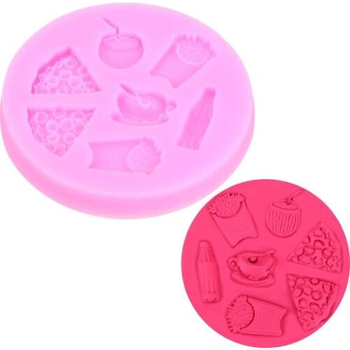Wedding Cake Decorating Tools DIY Silicone Mold Pizza French Fries Coke Coffee Chocolate Party Cake Chocolate Mold