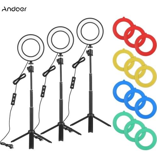 Andoer PH-01 6 Inch LED Ring Light Kit 5600K USB Ring Light with Desktop Tripod Ballhead for Live Streaming Online Teaching