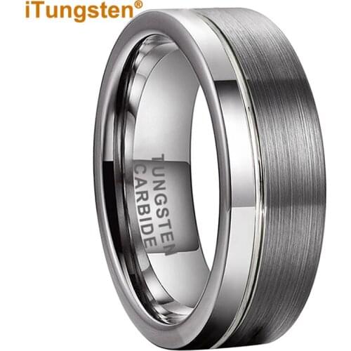 Tungsten Carbide Ring 8MM Wedding Band For Men Women Offset Line Polished & Brushed finish Comfort Fit