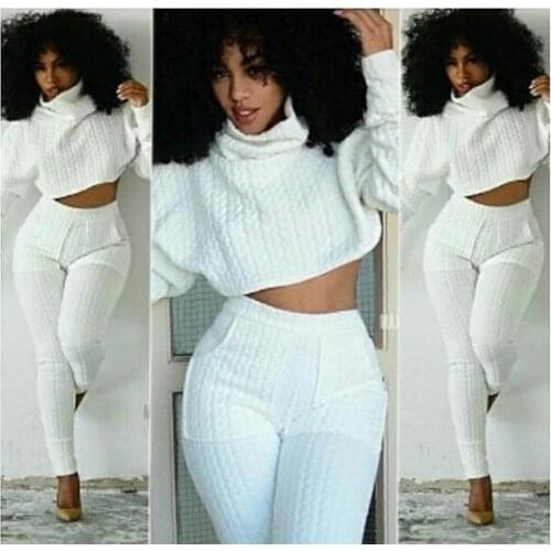 Winter Sexy Fashion Design Casual Long Pants Two Pieces Rompers Women Jumpsuit Solid Thick Bodysuit Woman Clothing