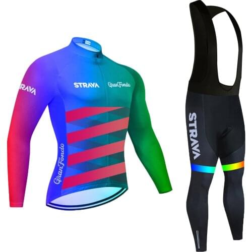 STRAVA Mens Cycling Jersey Ropa Maillot Ciclismo Hombre Team MTB Bicycle Clothing Mountain Bike Road Bicycle Bib Pants Sets